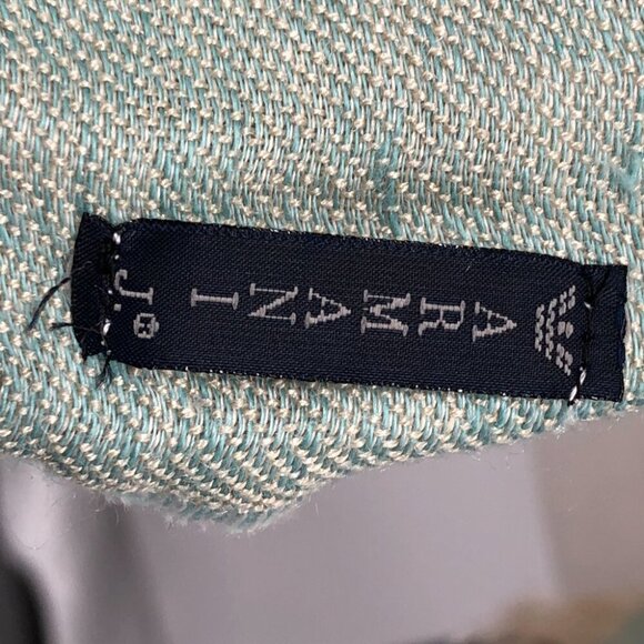 AJ Armani Jeans Unisex Sage Green & Cream Color Block Scarf with Tassels - Picture 11 of 13